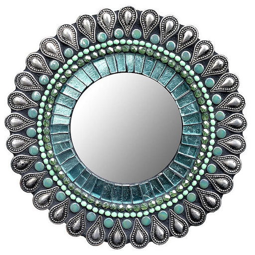 Round 7" mosaic mirror in aqua