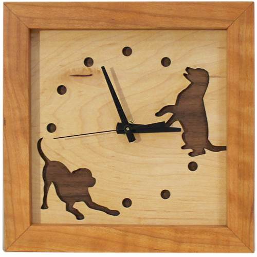 Clock - Box Clock - Dogs at Play