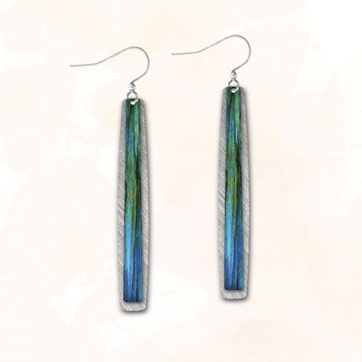 Earrings - Blue Green Dusk Waters Thin Double Rectangle - ME10LS