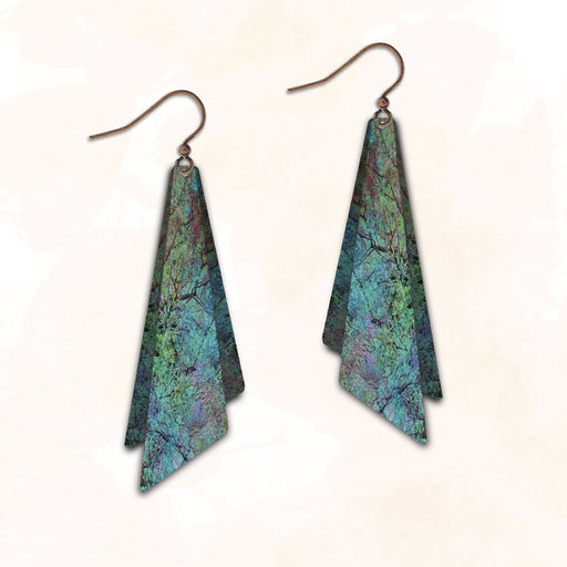Earrings - Two Part Triangles - Black Vein on Blue - ME20Q