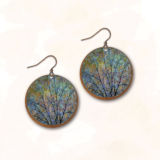 Earrings - Colorful Branches with Copper Disc - ME22RE