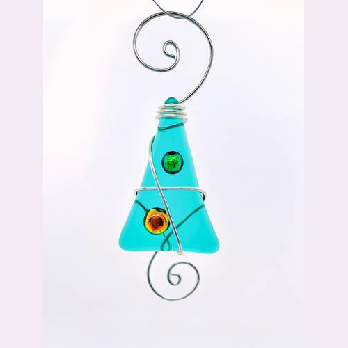 Ornament - Candy Tree with Dichroic Dots - Tiny - Aqua