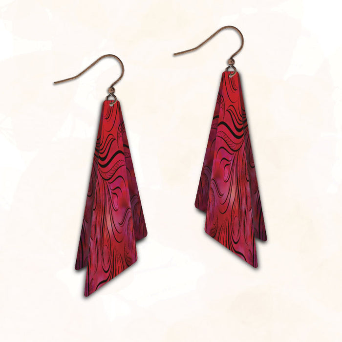 Earrings - Red Swirl Double Rectangle - ROQ