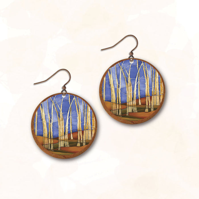 Earrings - White Birches Disc with Copper Disc - SH13RE