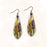 Earrings - Cubist Purple Flowers on Yellow Long Teardrop - SH19LE